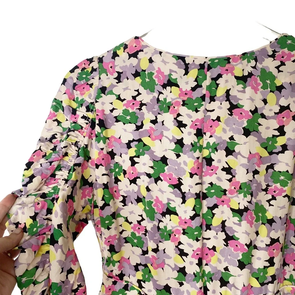 H&M Conscious Floral Print Lyocell-blend Ruched long sleeves Midi Sundress Large - Picture 13 of 15